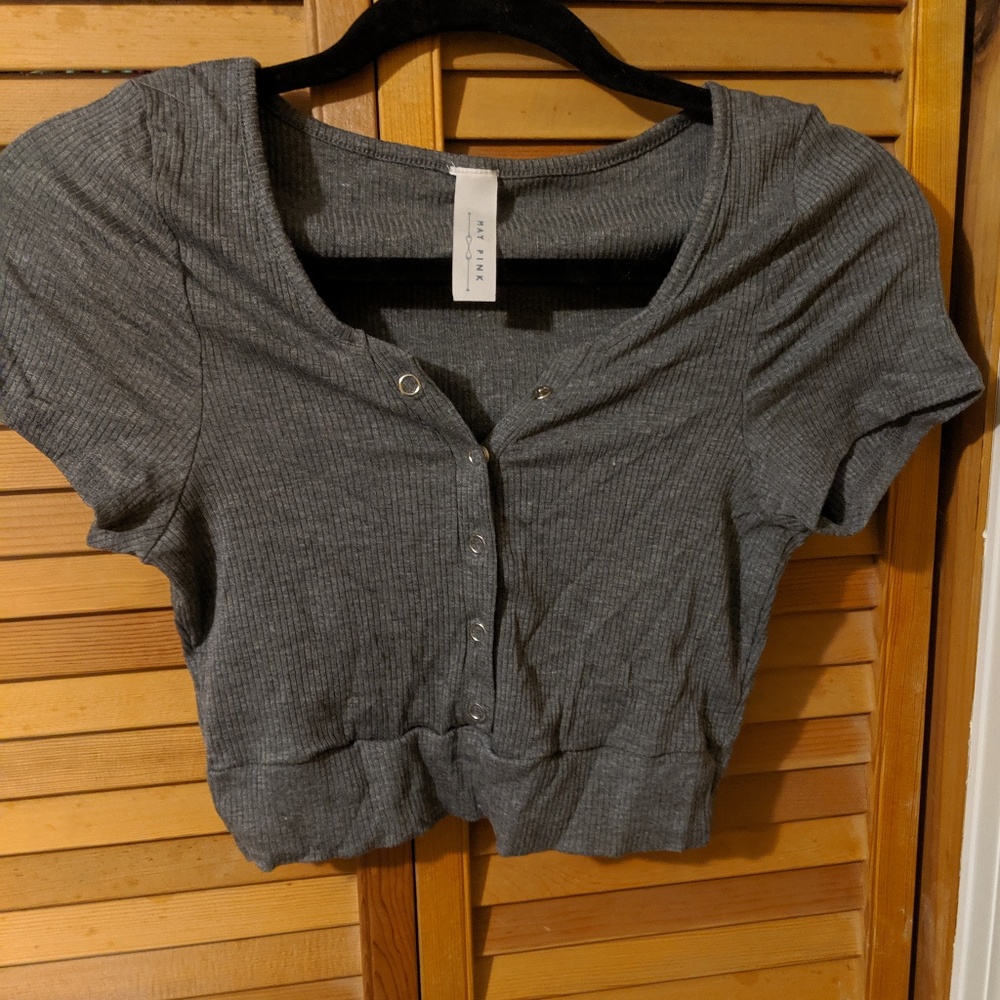gray ribbed henley crop top